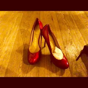 Joan David red high heel shoes